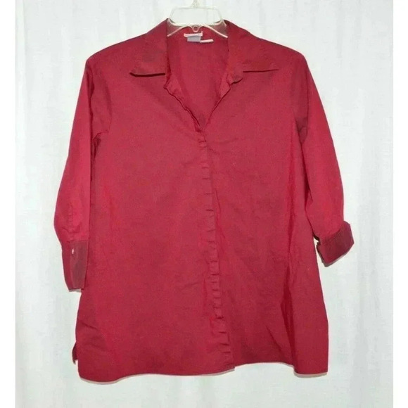 Duo Maternity Dark Red Button Down Blouse Top L - Picture 1 of 4